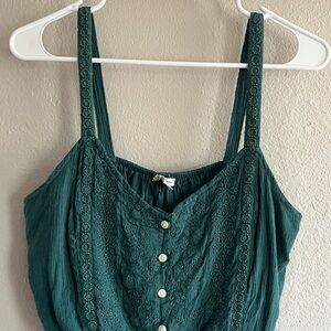 American Eagle Outfitters Green Lace Button-Up Tank Top